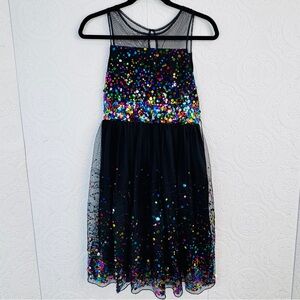 Speechless Black Dress sz 16 Sleeveless Colorful Sequins Tulle Skirt Fun Formal
